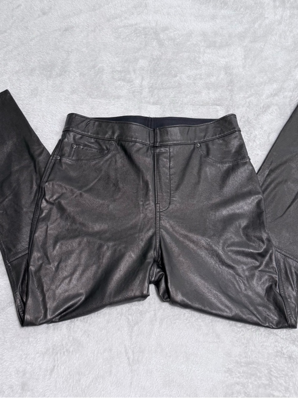 SPANX Women’s Black Faux Leather Skinny Ankle Pull On Pants Large